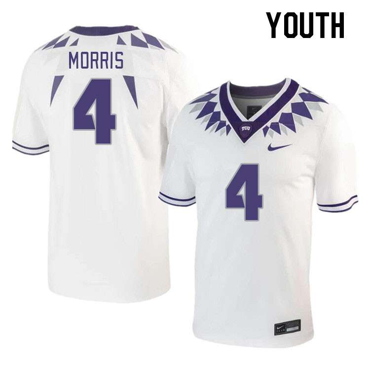 Youth #4 Chandler Morris TCU Horned Frogs 2023 College Footbal Jerseys Stitched-White - Click Image to Close